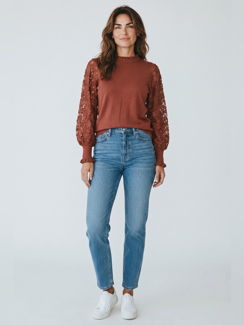Sioni Illusion Sleeve Ruffle Neck Sweater // Decadent Wine // Medium // NEW